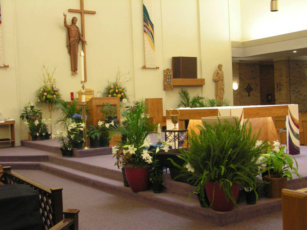Image of Sanctuary decorated with Easter flowers